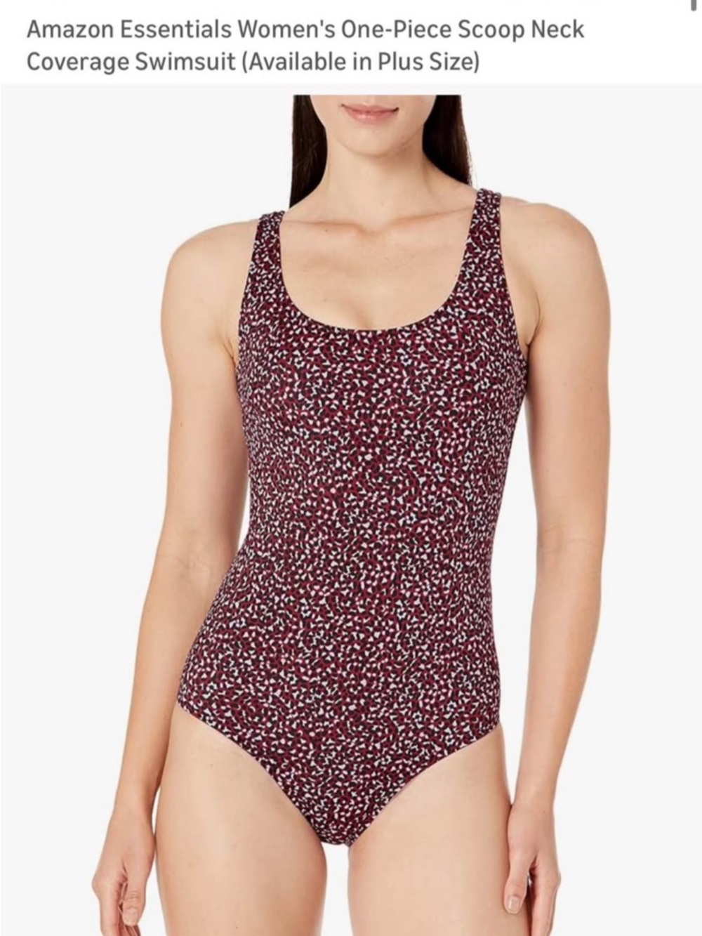2X Amazon Essentials Burgundy Multi-Dot Scoop Neck One-Piece Swimsuit